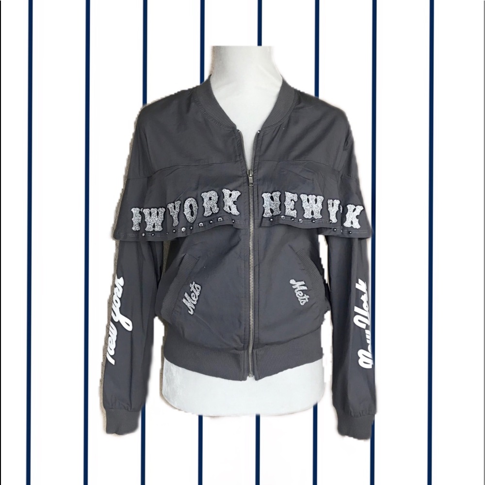 NY Mets Jacket w/ruffle & Silver glitter logos S